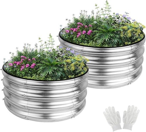 2 Pack 2x2x1ft Round Galvanized Raised Garden Bed Kits, Raised Garden Beds by Liyarya