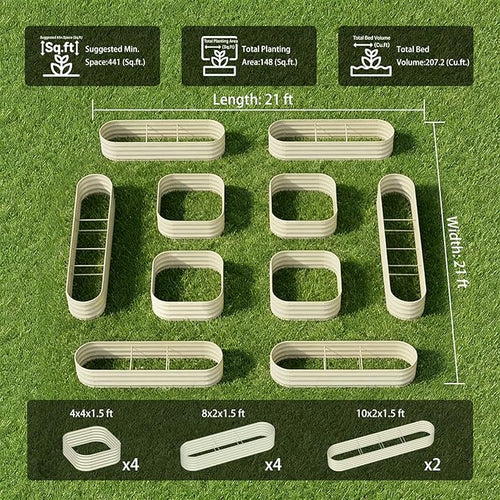10-Pack 18” Tall Galvanized Raised Garden Beds – Compact Backyard Garden Layout - Image 2