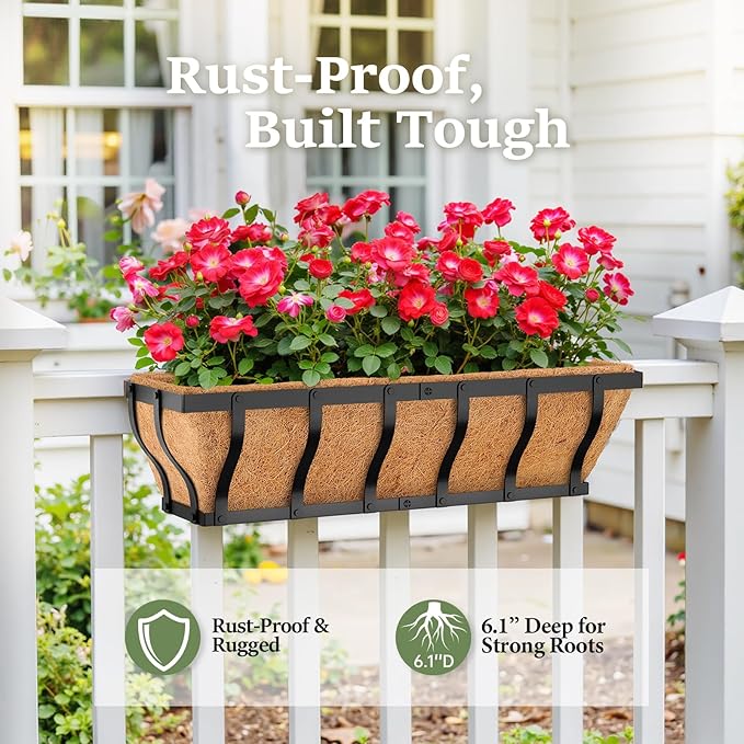 Railing Planter Boxes, Heavy Duty Window Box Planters, Adjustable Balcony - Image 4
