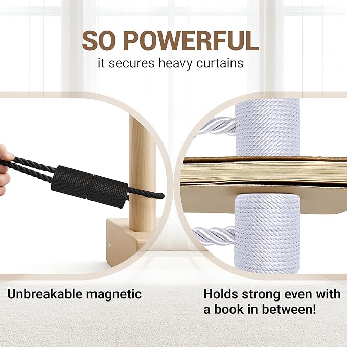 Hion Magnetic Curtain Tiebacks Black 2pcs, Curtain Tiebacks Buckles Holdbacks - Image 5