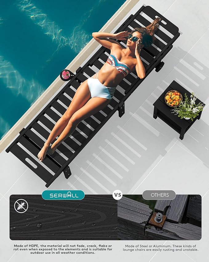 SERWALL Outdoor Chaise Lounge Set of 2, All-Weather HDPE Pool Lounge Chairs - Image 9