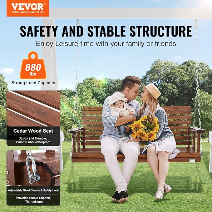 VEVOR Wooden Porch Swing 5 ft, Patio Bench Swing - Image 2
