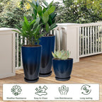 24/21/12 Inch Large Plastic Planter, Lightweight Ceramic-Look Tall Planters - Image 2