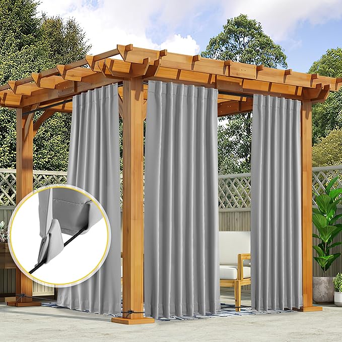 NICETOWN 2 Panels Outdoor Curtains Waterproof Pocket & Back Tab on Top & Bottom - Image 7