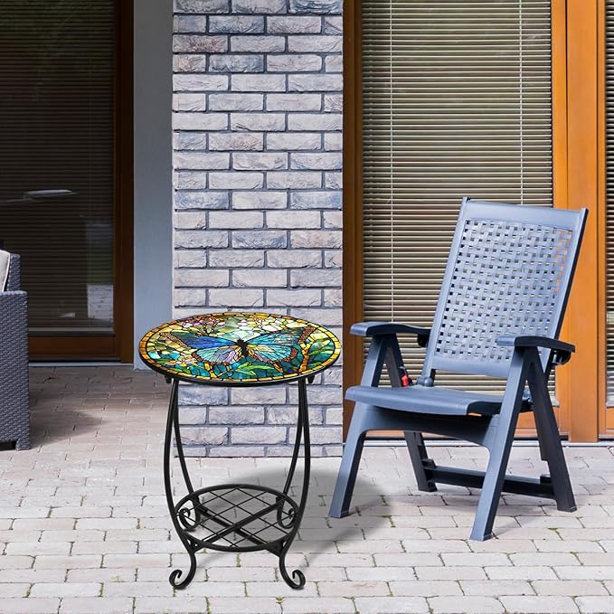 Outdoor Side Table Round Small Mosaic Patio Accent Indoor End Plant Coffee Tea - Image 6