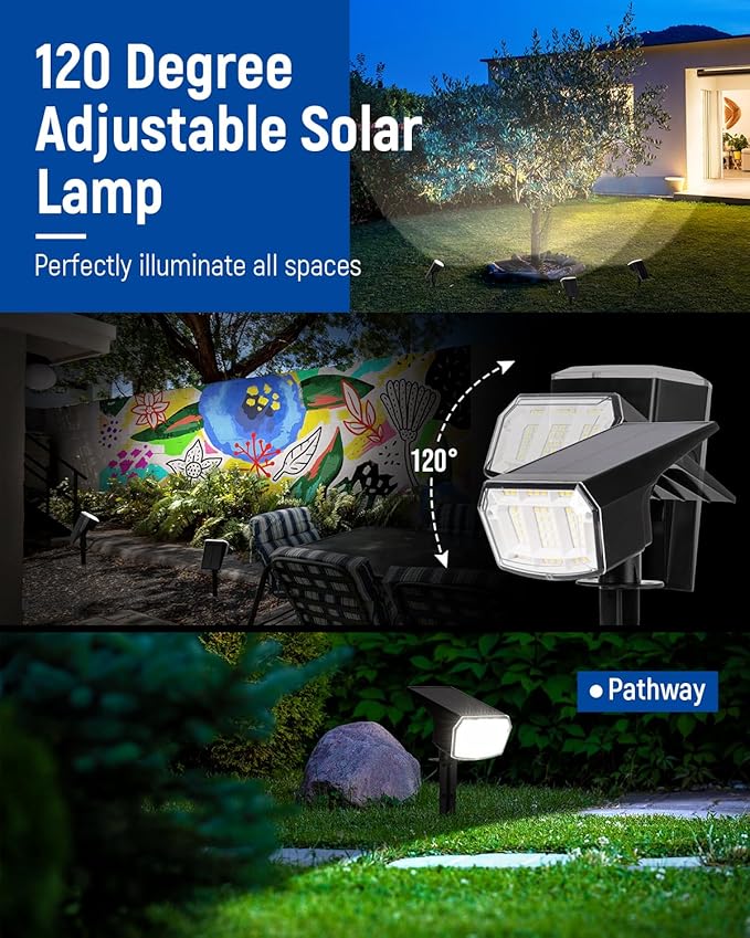 Solar Spot Lights Outdoor 63 LED 3 Lighting, Waterproof IP65 Modes Spotlights - Image 4