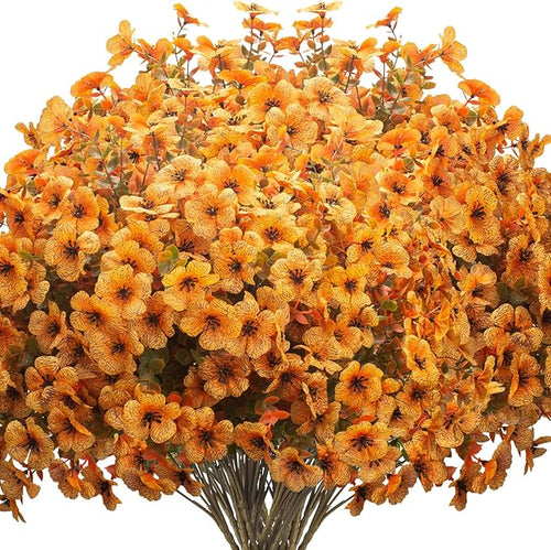 16 Bundles Artificial Fall Flowers UV Resistant Faux Greenery, All Weather by Grunyia