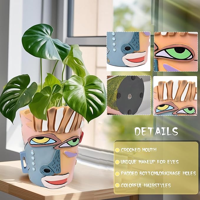 Abstract Face Planters Pots Head, Unique Head Planter - Image 3