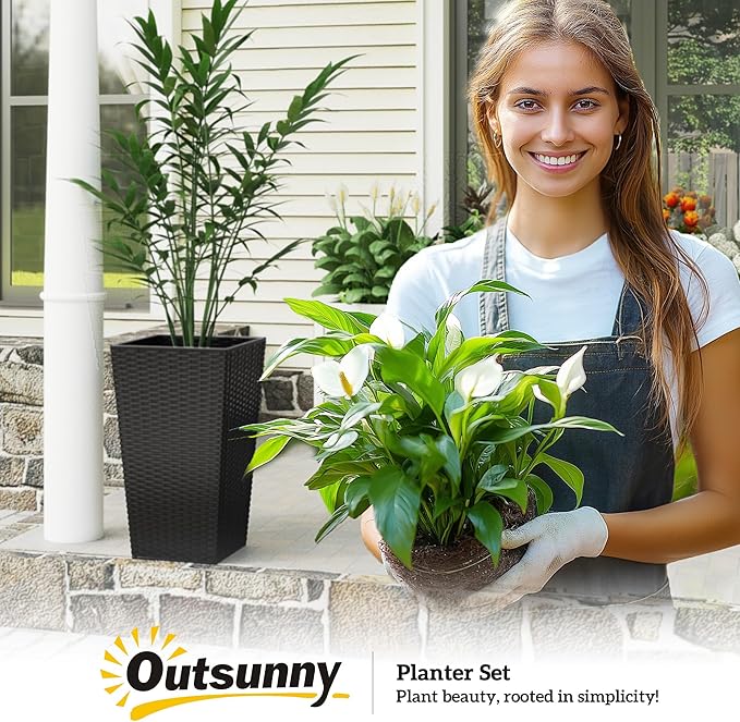 Outsunny Tall Planters for Outdoor Plants Set of 3, 24 in Taper Planters - Image 9