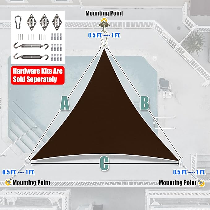 Amgo 18' x 18' x 18' Brown Triangle Sun Shade Sail Outdoor Canopy Awning UPF50+ - Image 8