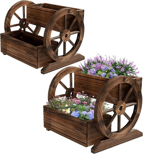 2PCS Wooden Wagon Planter Box, Garden Planter by OIPRTGFJ