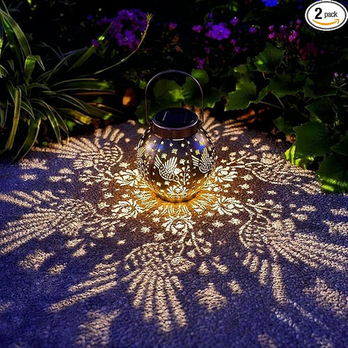 2 Pack Outdoor Solar Hanging Lantern Lights Metal LED Decorative Lamp by ExcMark