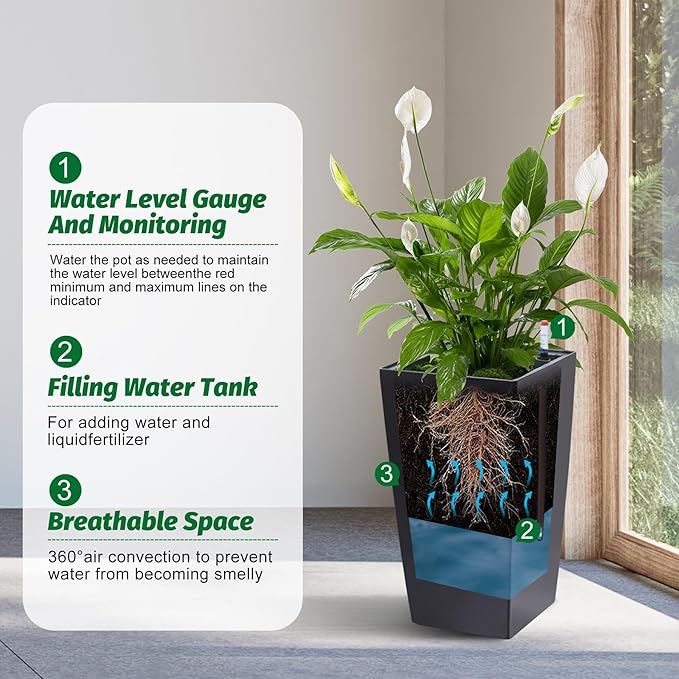 GarveeLife 22.5" Tall Planters Set of 2, Outdoor&Indoor Black Planter Pots - Image 3