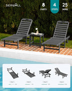 SERWALL Outdoor Chaise Lounge Set of 6, HDPE Pool Lounge Chair - Image 9