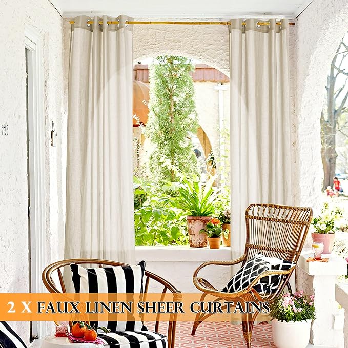 RYB HOME Outdoor Indoor Farmhouse Linen Sheer Curtains - Image 3