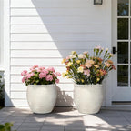 12" Dia Fiberstone Planter – Modern Farmhouse Indoor/Outdoor Flower Pot - Image 2