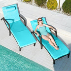 Chaise Lounge Chairs Outdoor Set of 4, Comfy Outside Wicker Patio Pool Lounge - Image 2