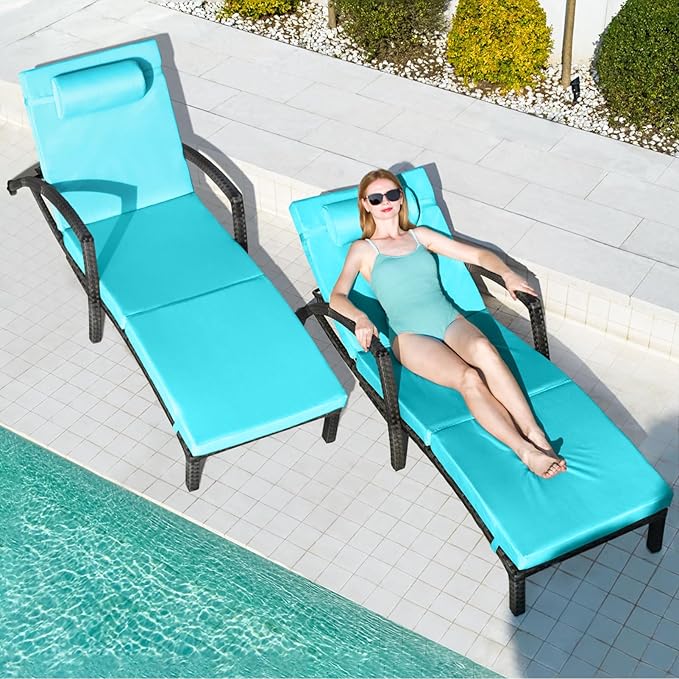 Chaise Lounge Chairs Outdoor Set of 4, Comfy Outside Wicker Patio Pool Lounge - Image 2
