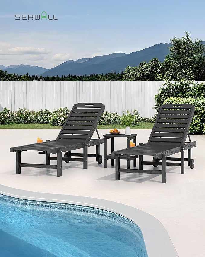 SERWALL Outdoor Chaise Lounge Set of 6, HDPE Pool Lounge Chair - Image 6