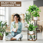 5 Tier Plant Stand Indoor, Thickened Metal Wood Corner Plant Shelf Stands - Image 6