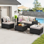 5 Pieces Patio Furniture Set All-Weather Outdoor Wicker Sectional Conversation - Image 7