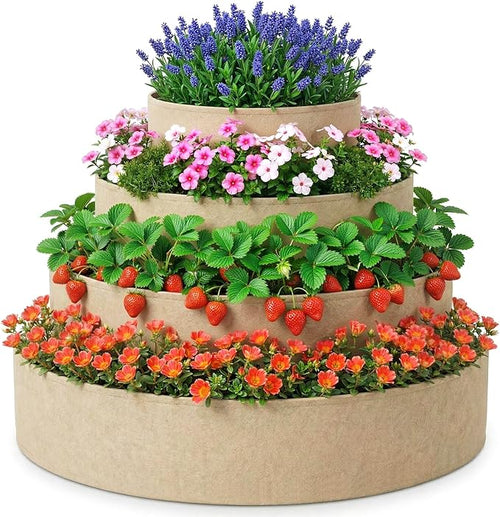 4 Pcs Plant Grow Bags 4 Tiered Strawberry Planter Tower Fabric Raised Garden by Unknown