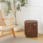 Wimarsbon Round Pouf Ottomans, Handwoven Natural Water Hyacinth Seagrass Pouffe - Image 6