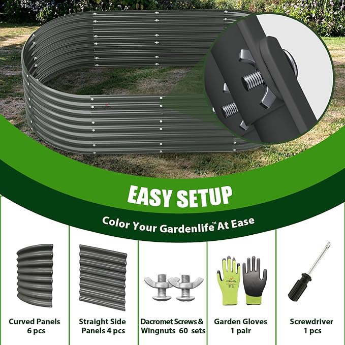 A ANLEOLIFE 2-Set 8X4X2 ft Galvanized Raised Garden Bed Kit, Oval Metal Deep - Image 8