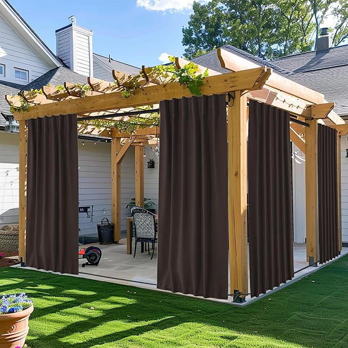 NICETOWN 2 Panels Outdoor Curtains Waterproof Pocket & Back Tab on Top & Bottom by NICETOWN