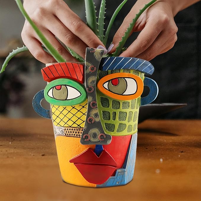 Abstract Face Planters Pots Head, Unique Head Planter - Image 2