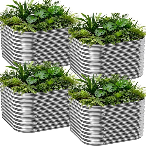 4 PCS Tall 2x2x1.5ft Galvanized Raised Garden Bed Outdoor, Metal Garden Bed by Mostmahes