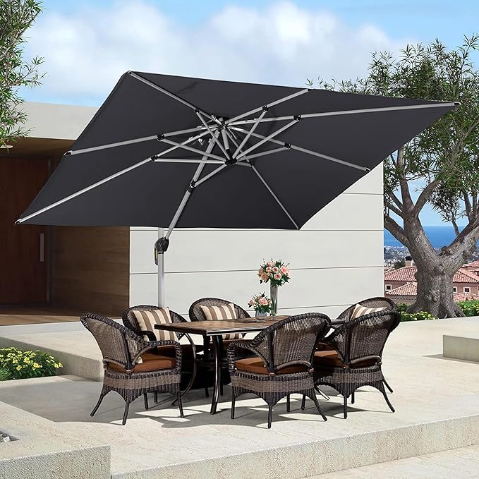 PURPLE LEAF 9' X 11' Patio Umbrella Outdoor Rectangle Umbrella Large Cantilever by PURPLELEAF