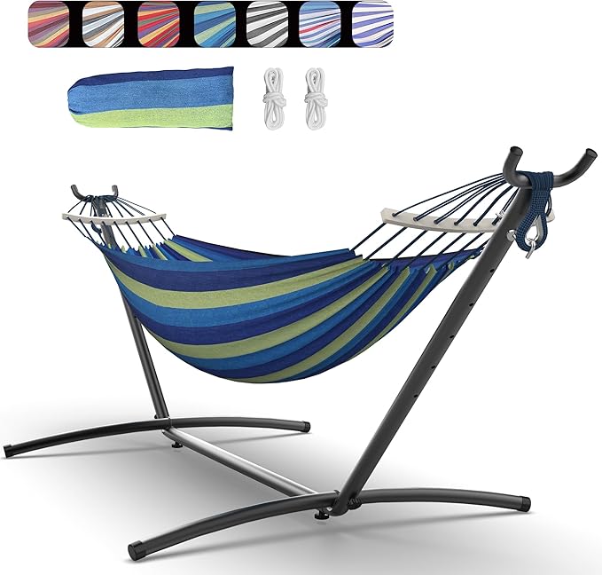 Double Hammock with Space-Saving Steel Stand, 2 Person Heavy-Duty Hammock by Unknown