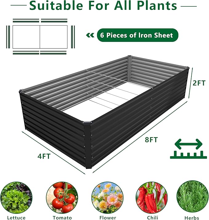 8x4x2FT Galvanized Raised Garden Bed Kit, Vegetable Plant Boxes-Rectangle Metal - Image 2