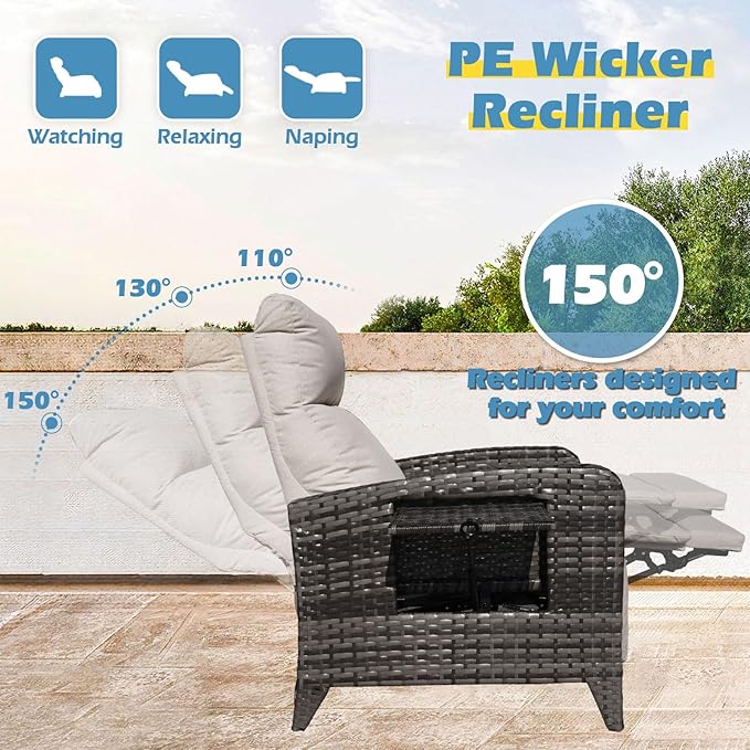 Outdoor Recliner Chairs Set of 2 Reclining Patio Chairs - Image 3