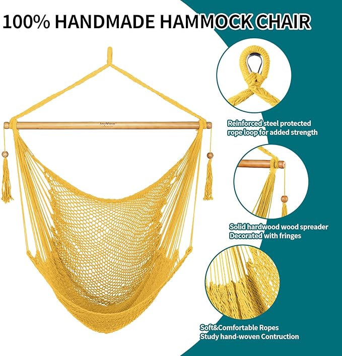 JoyView Hammock Chair with Spreader Bar Caribbean Hammock Swing Chair 300 LBS - Image 5