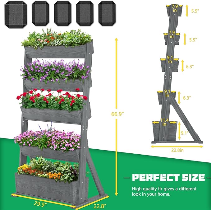 DoCred Vertical Wooden Raised Garden Bed, 5 Tier Garden Planters Freestanding - Image 7