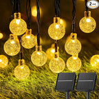 Solar String Lights Outdoor Waterproof, 2 Pack 60 LED 36.5 FT Each, Solar by Brightown