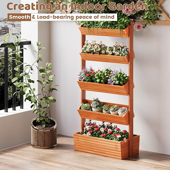 FILWH Wooden Raised Garden Bed Vertical Planter Box, Freestanding Plant Stand - Image 5