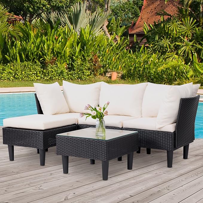 5 Pieces Patio Furniture Sets Outdoor Sectional Sofa Rattan Chair Wicker - Image 6