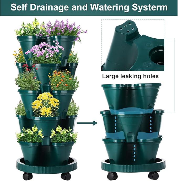 Umigy 2 Set 5 Tier Stackable Planters Vertical Garden Planters - Image 5