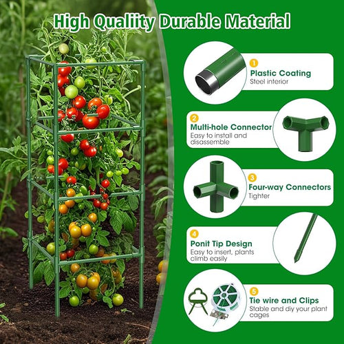 3 Pack Square Tomato Cages for Garden, 42 Inches Heavy Duty Metal Tomatoes - Image 2