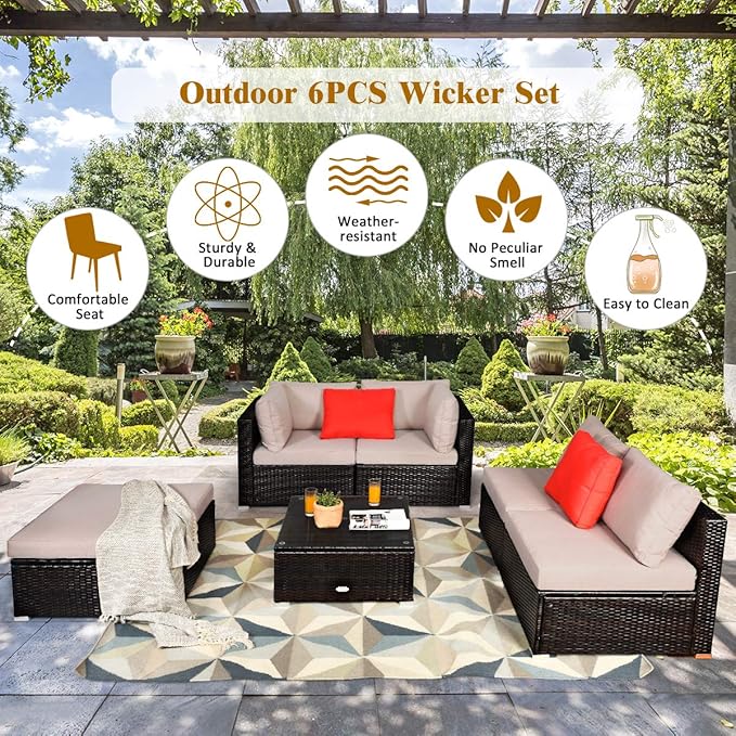 Tangkula 6 Piece Patio Furniture Set, Outdoor Deck Lawn Backyard Durable Steel - Image 8