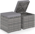 Tangkula 2 Pieces Patio Ottomans, Patiojoy Hand-Woven PE Rattan Side Table by TANGKULA