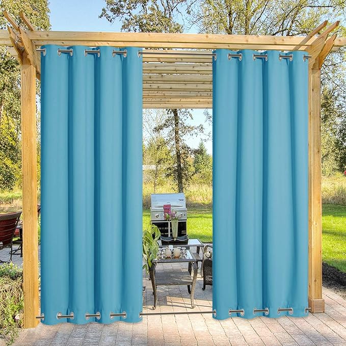 NICETOWN 2 Panels Weighted Outdoor Curtains 84 inch Long, Stainless Grommet Top by NICETOWN