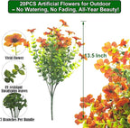 20 Bundles Artificial Flowers for Outdoors, UV Resistant Fake Plants Flowers - Image 2