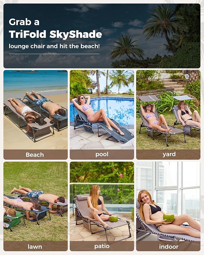 KingCamp Tanning Chair with Face Hole, Lounge Chairs Outdoor Folding Comfy - Image 8