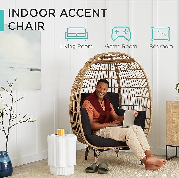 Best Choice Products Wicker Egg Chair, Oversized Indoor Outdoor Lounger - Image 5