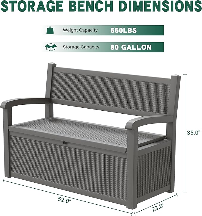 80 Gallon Outdoor Storage Box, Resin Patio Furniture - Image 2