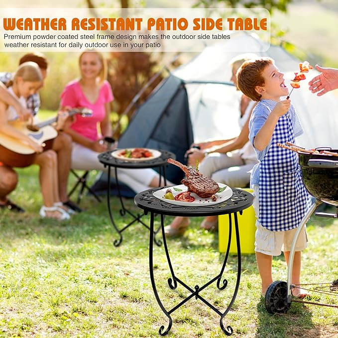 Patio Side Table, Weather Resistant Metal Side Table, Small Round Outdoor End - Image 2